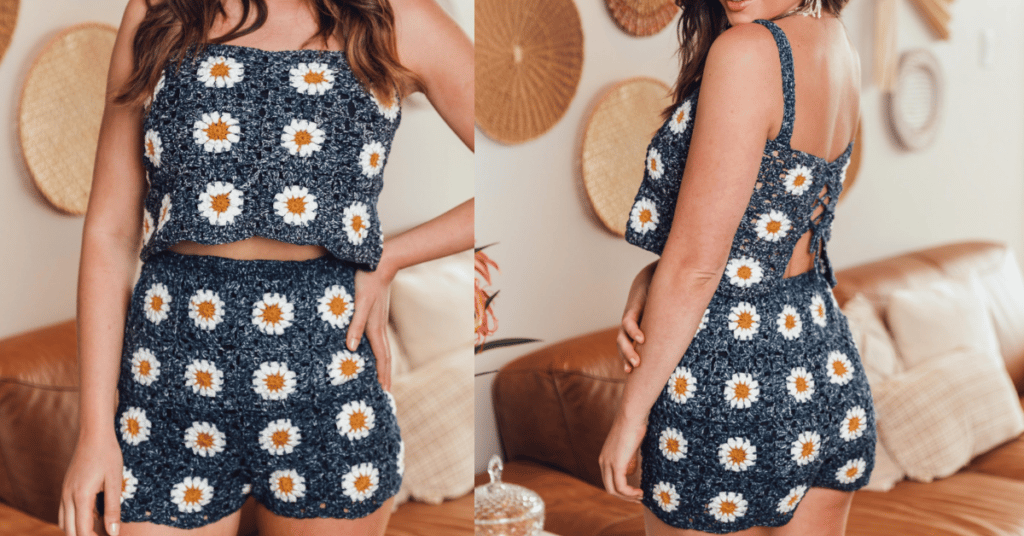 Lindo conjunto de margaridas de crochê: Passo a passo com gráficos