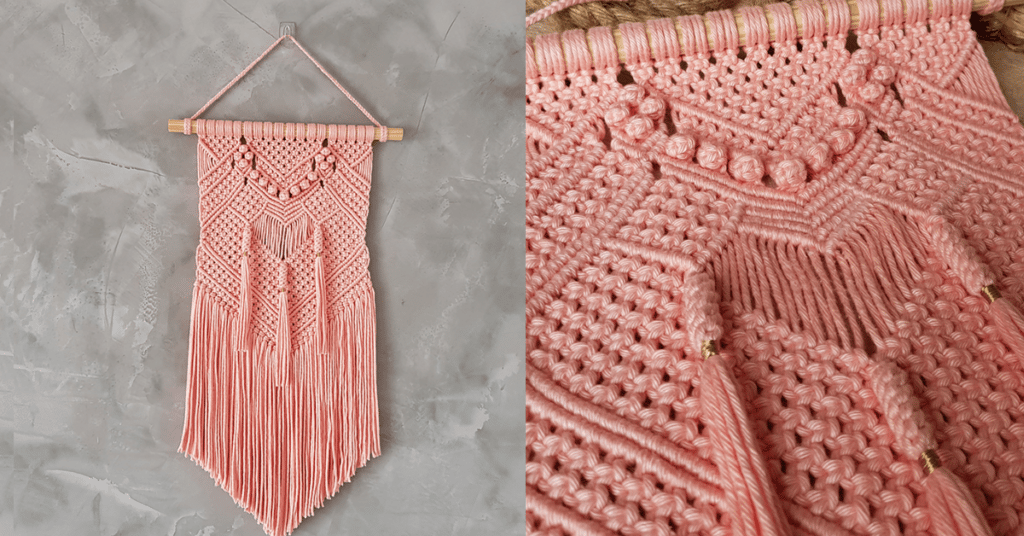 Painel de crochê rosa imitando o de macramê: Passo a passo com gráficos