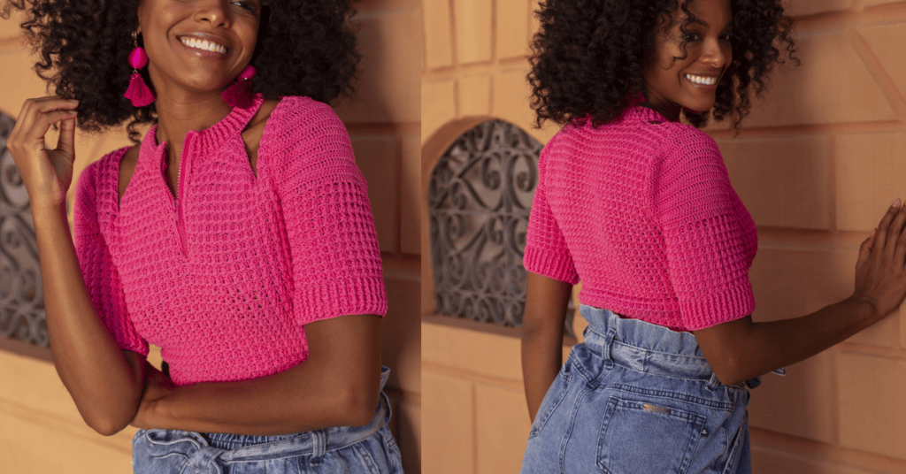 Fique linda com o cropped de manguinha em crochê: Passo a passo com gráfico