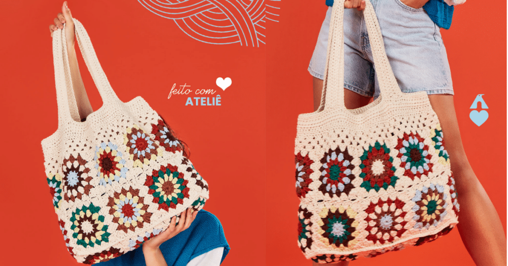 Faça a linda bolsa em quadradinhos de crochê: Passo a passo da receita
