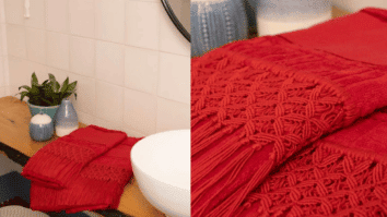 Toalha de banho vermelha em macramê: Passo a passo com gráficos