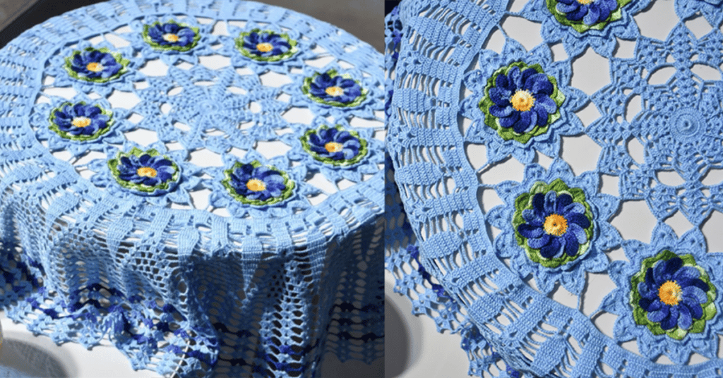 Decore a sua casa com a Toalha de Mesa Azul em Crochê: Passo a passo com gráficos