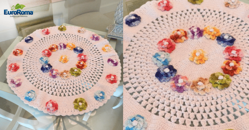 Centro de Mesa Redondo em Crochê com Flores: Passo a passo com gráficos