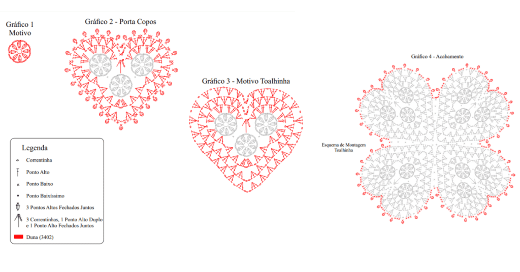 Faça o lindo Jogo Americano Amor em Crochê: Passo a passo com gráficos