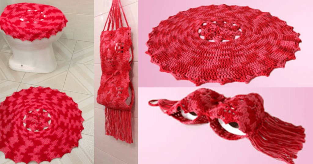 Conjunto de Banheiro Vermelho em Crochê: Passo a passo com gráficos