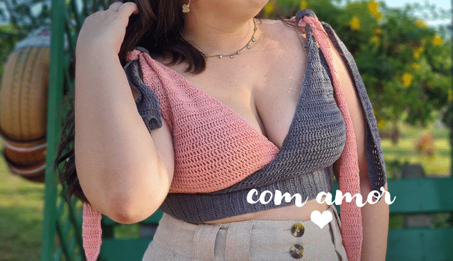 Cropped de crochê transpassada Plus Size Perfeito!