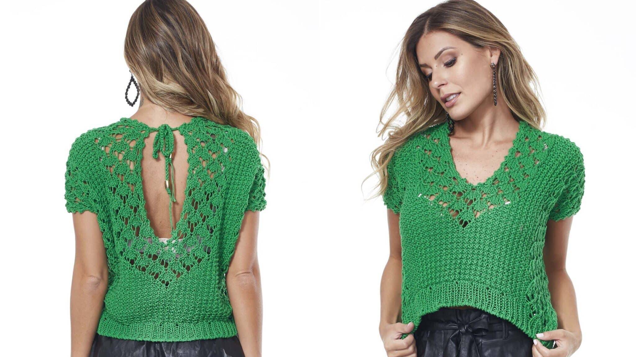 Aprenda a blusa de tricô Bandeira com receita e gráfico
