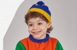 Gorro de Tricô Cinza, Amarelo e Royal Flash