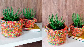 Conjunto Cestos em Crochê Balé