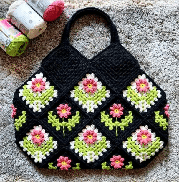 2 Bolsas de Crochê com Squares Passo a Passo com Fotos
