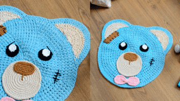 Tapete de Crochê Urso Azul-Bebê