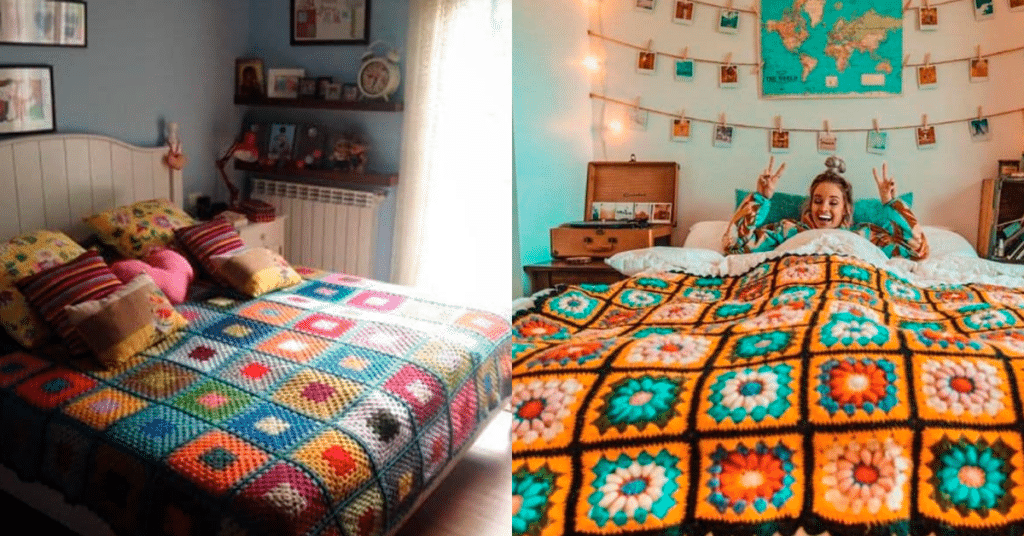 Arte com Quadradinhos da Vovó: Arrase na Decór da Sua Cama com Granny Squares