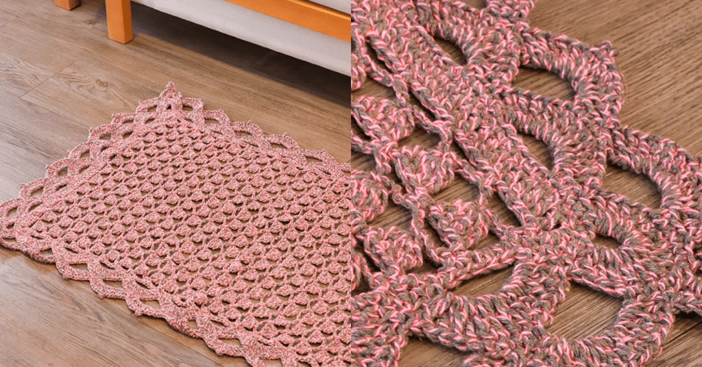 Lindíssimo Tapete em Crochê Cinza e Rosa com Gráficos