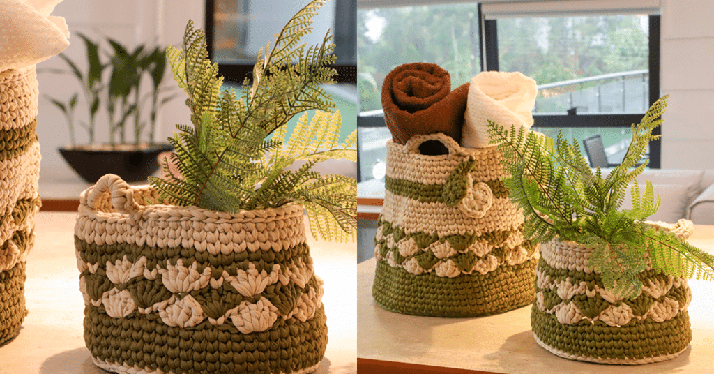 Prático Conjunto de Cestos em Crochê Floresta com Gráficos