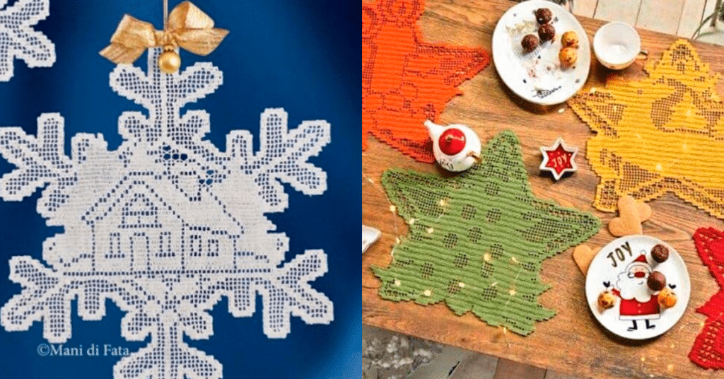 Trilhos de Mesa em Crochê para o Natal com Gráficos