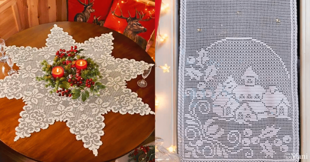 Ornamentos de Natal: Trilhos de Mesa em Crochê com Gráficos