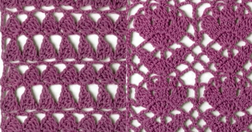 Pontos de Crochê Diferentes: Gráficos e Amostras na Cor Vinho