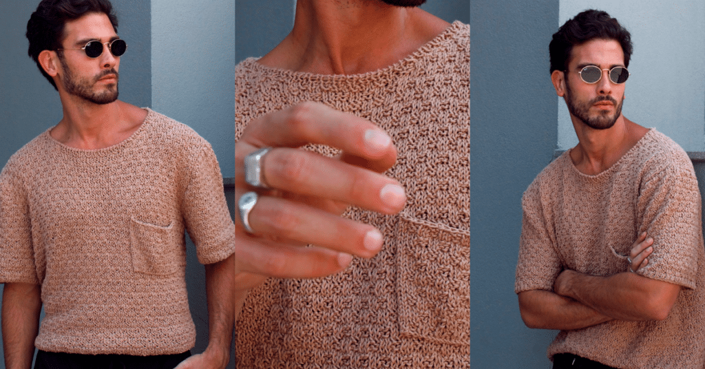 A Mais Linda: Camiseta de Crochê Masculina Castanha e Gráficos