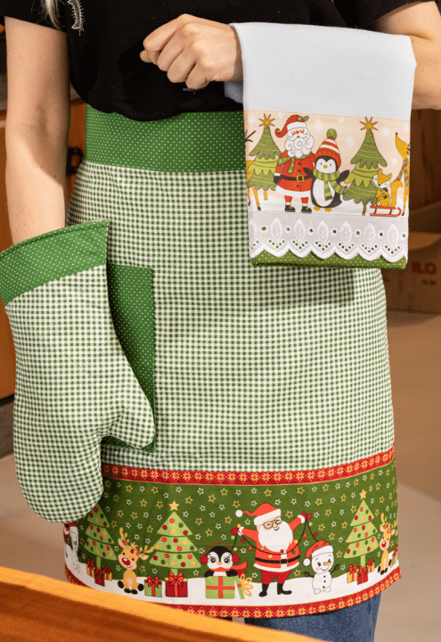 Se encante com o Jogo de Cozinha de Natal em Patchwork - Passo a Passo com Molde