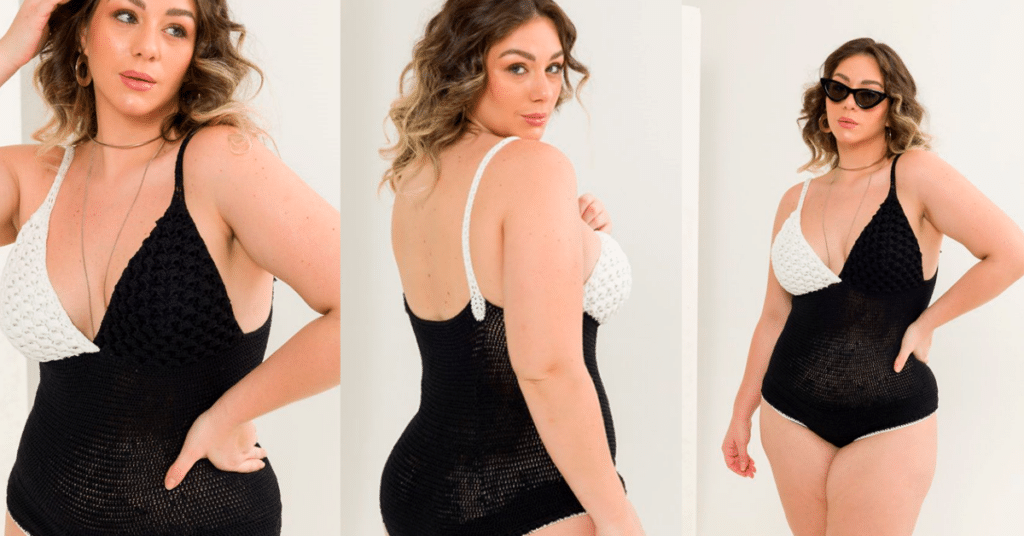 Moda Verão 2024: Body de Crochê Bicolor Encantador c Gráficos