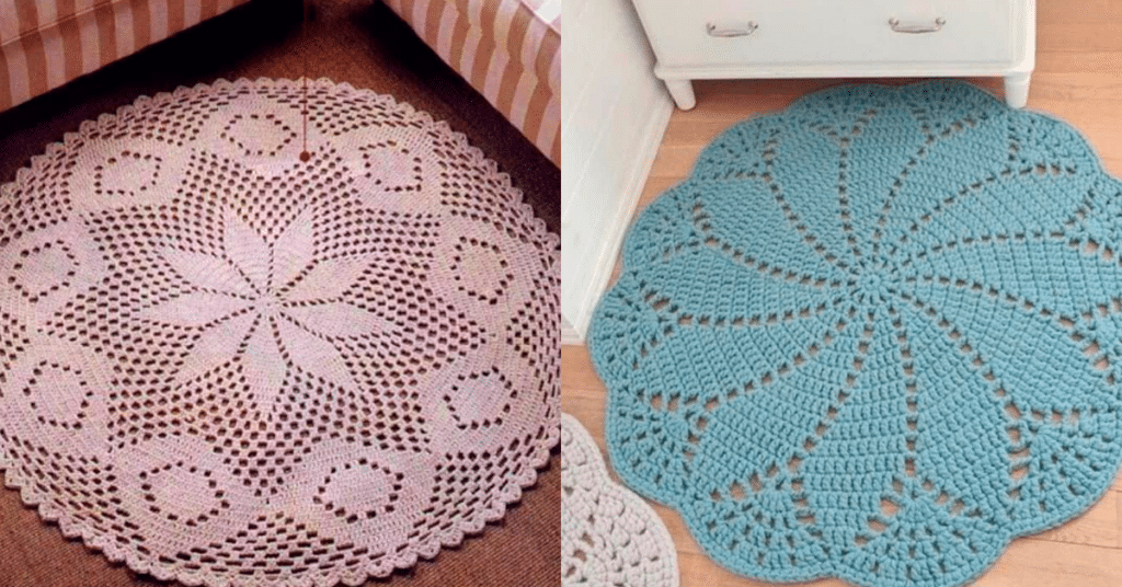 08 Tapetes de Crochê Redondos Grandes para Quarto ou Sala- Com Gráficos