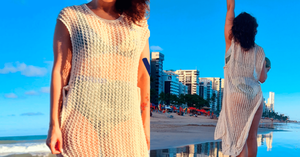 Kaftan em Tricô Encantador para o Verão com Gráficos