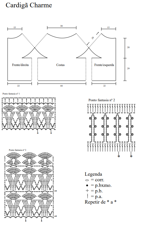 gráficos do cardigã de crochê