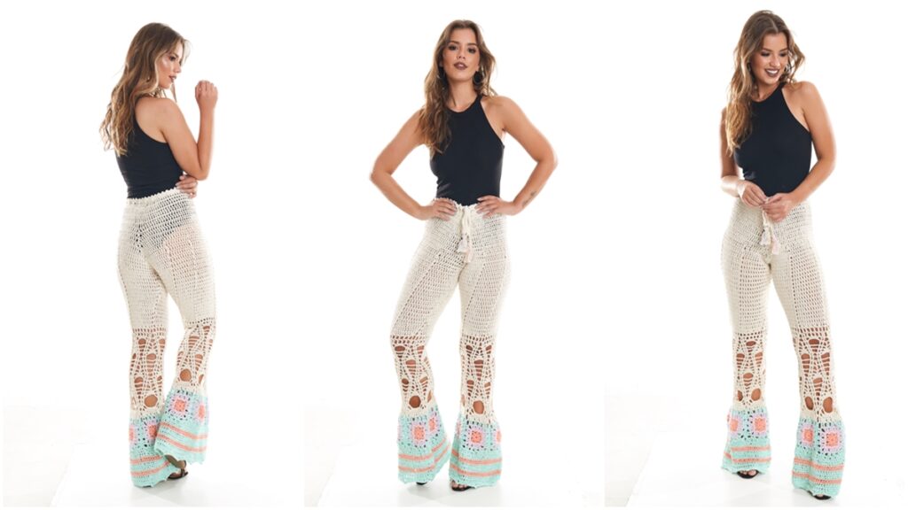 calça de crochê