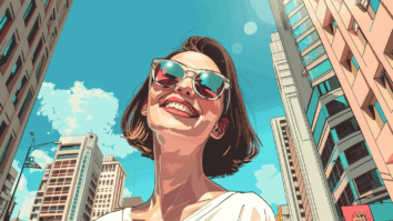 uma mulher se sentindo com a autoestima elevada andando pelo centro da cidade
