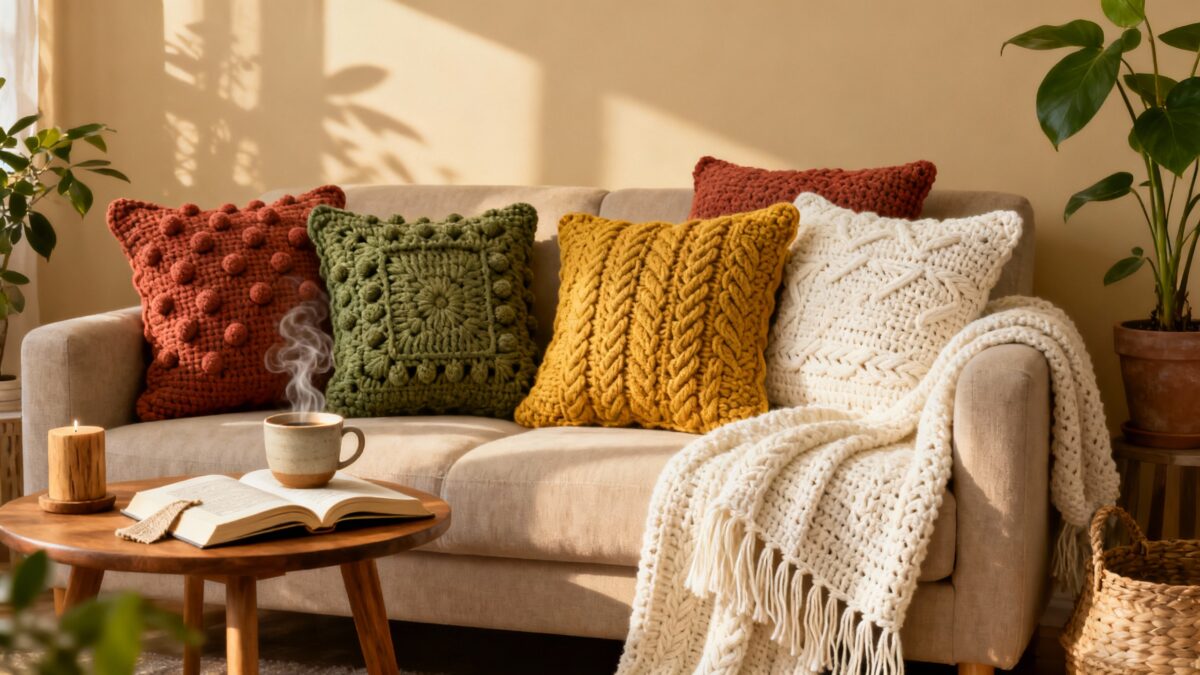 Almofadas de crochê: cor, conforto e o charme artesanal que transforma qualquer espaço.