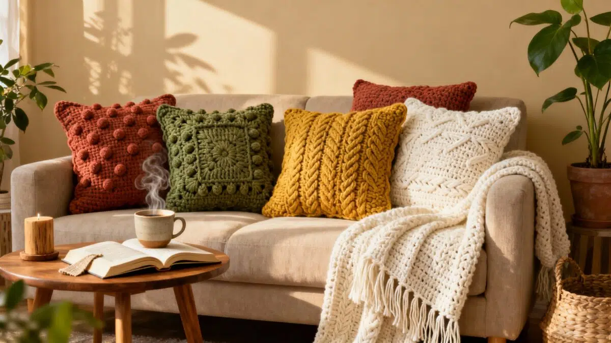 Almofadas de crochê: cor, conforto e o charme artesanal que transforma qualquer espaço.