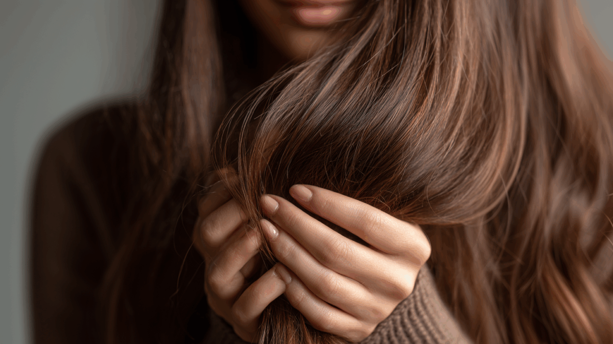 O atributo alt desta imagem está vazio Mulher segurando mechas de cabelo