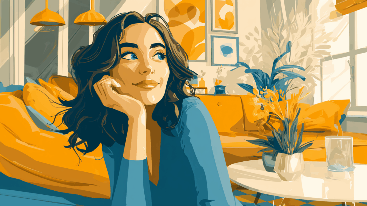 Ilustração gerada por IA de mulher feliz simbolizando uma mulher com uma autoestima saudável